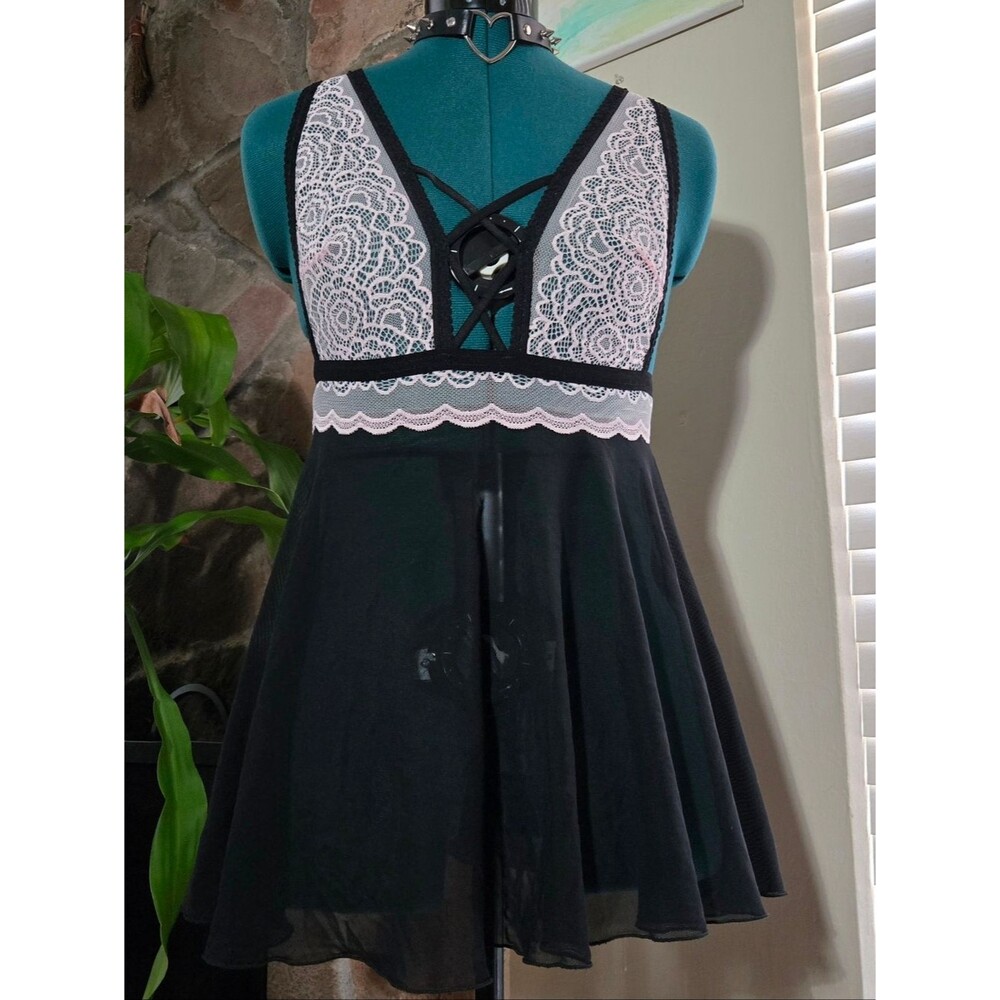 Escante Sheer Lace Babydoll Chemise - Pastel Goth Dark Coquette Halter Dress